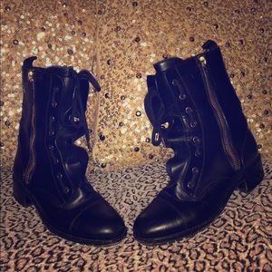 Valentino Black & Gold Moto Combat Boots 36.5